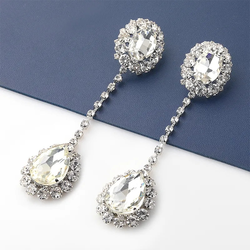 Silver Rhinestone Crystal Water Drop Fashion Earrings