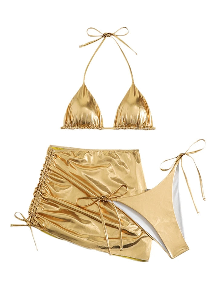 Gold 3 piece  bikini swimsuit set