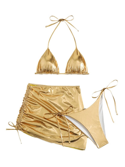 Gold 3 piece  bikini swimsuit set