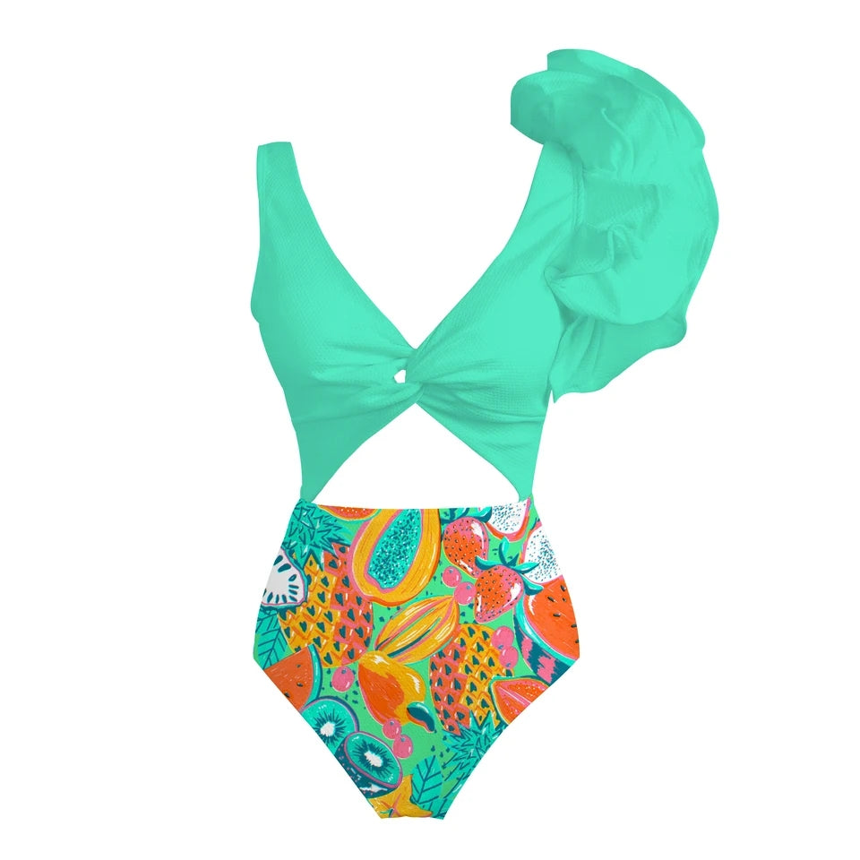 Ruffle Shoulder high waist Swimsuit