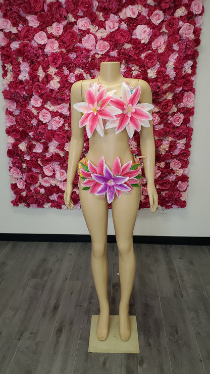 Big Flower Mesh Bikini Swimsuit