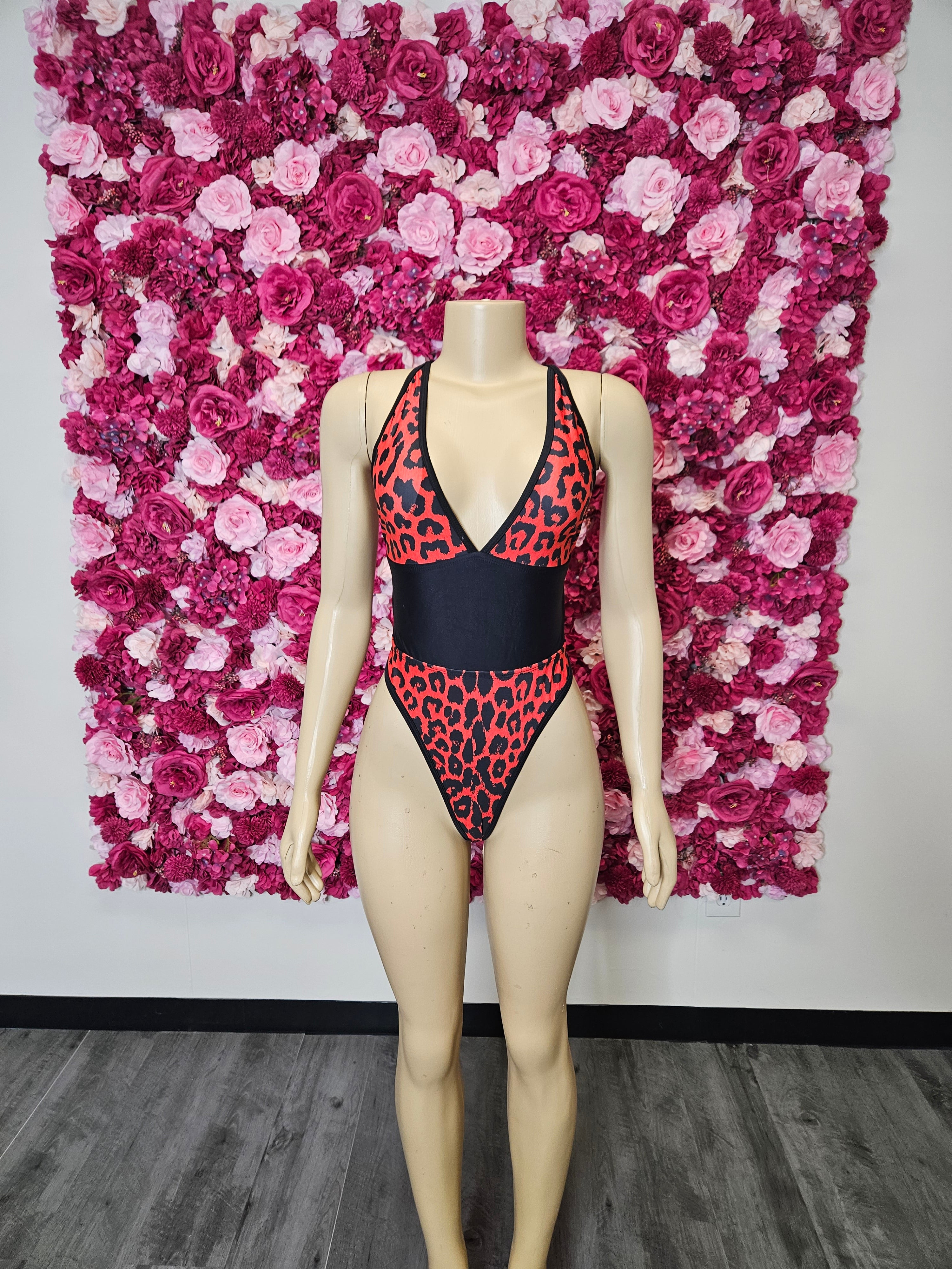 Red Leopard High Cut Monokini