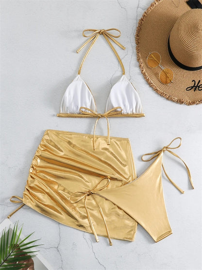 Gold 3 piece  bikini swimsuit set