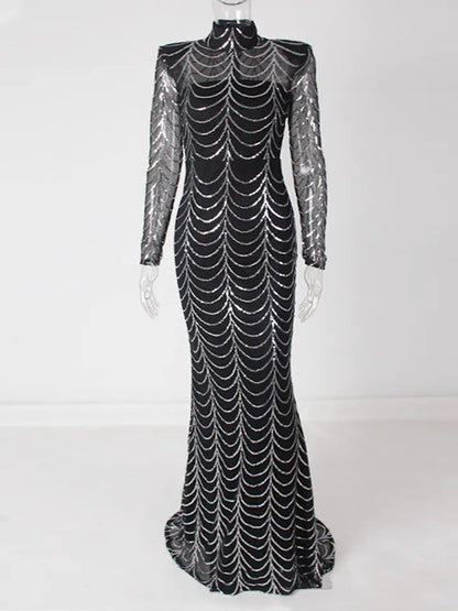 Black &amp; Silver Maxi Evening Gown