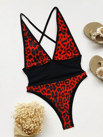 Red Leopard High Cut Monokini