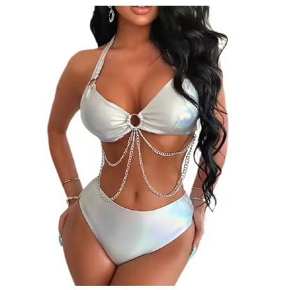 Silver Metallic Chain Swimsuit