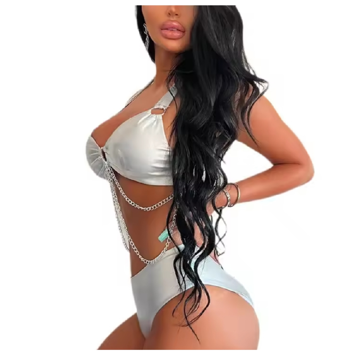 Silver Metallic Chain Swimsuit