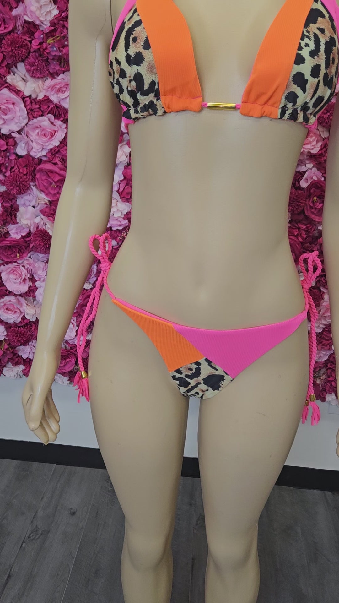 Sexy Leopard Colorblock Two Piece Bikini Swimsuit