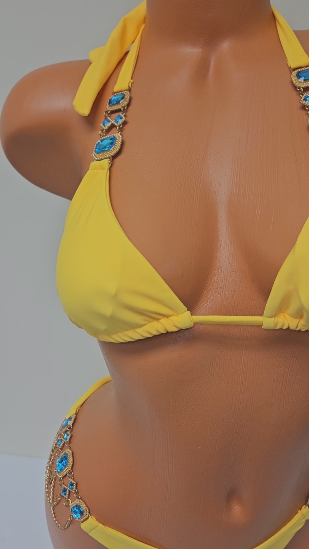 Yellow Rhinestone Bikini Set