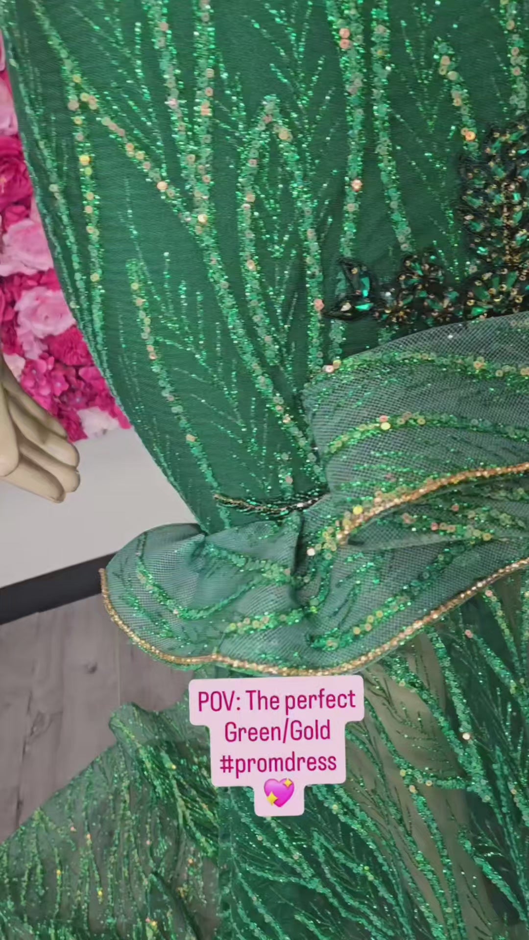 Emerald Green &amp; Gold Mermaid Gown