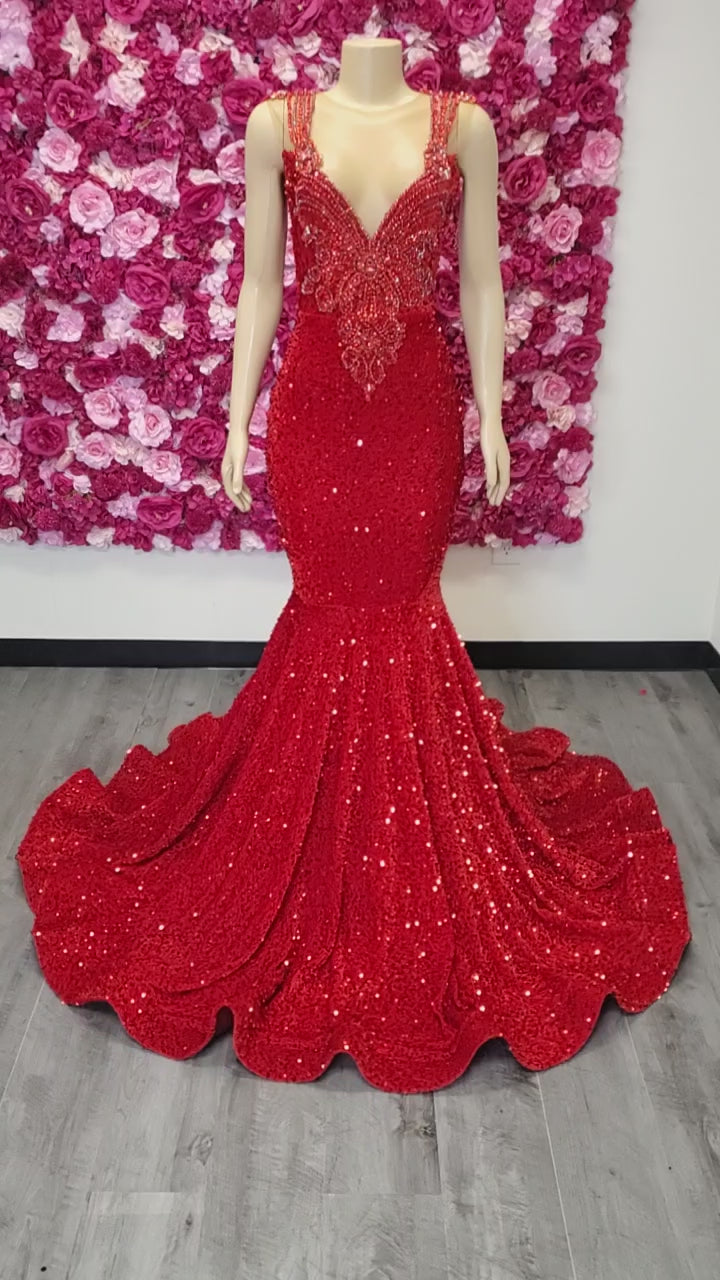 Red Sequin Mermaid Gown USA