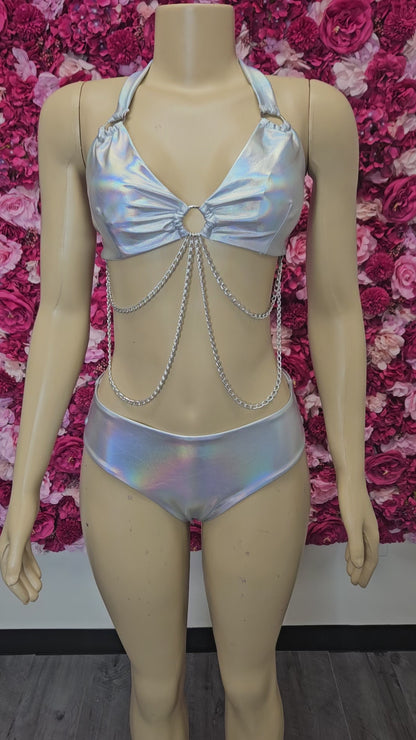 Silver Metallic Chain Swimsuit
