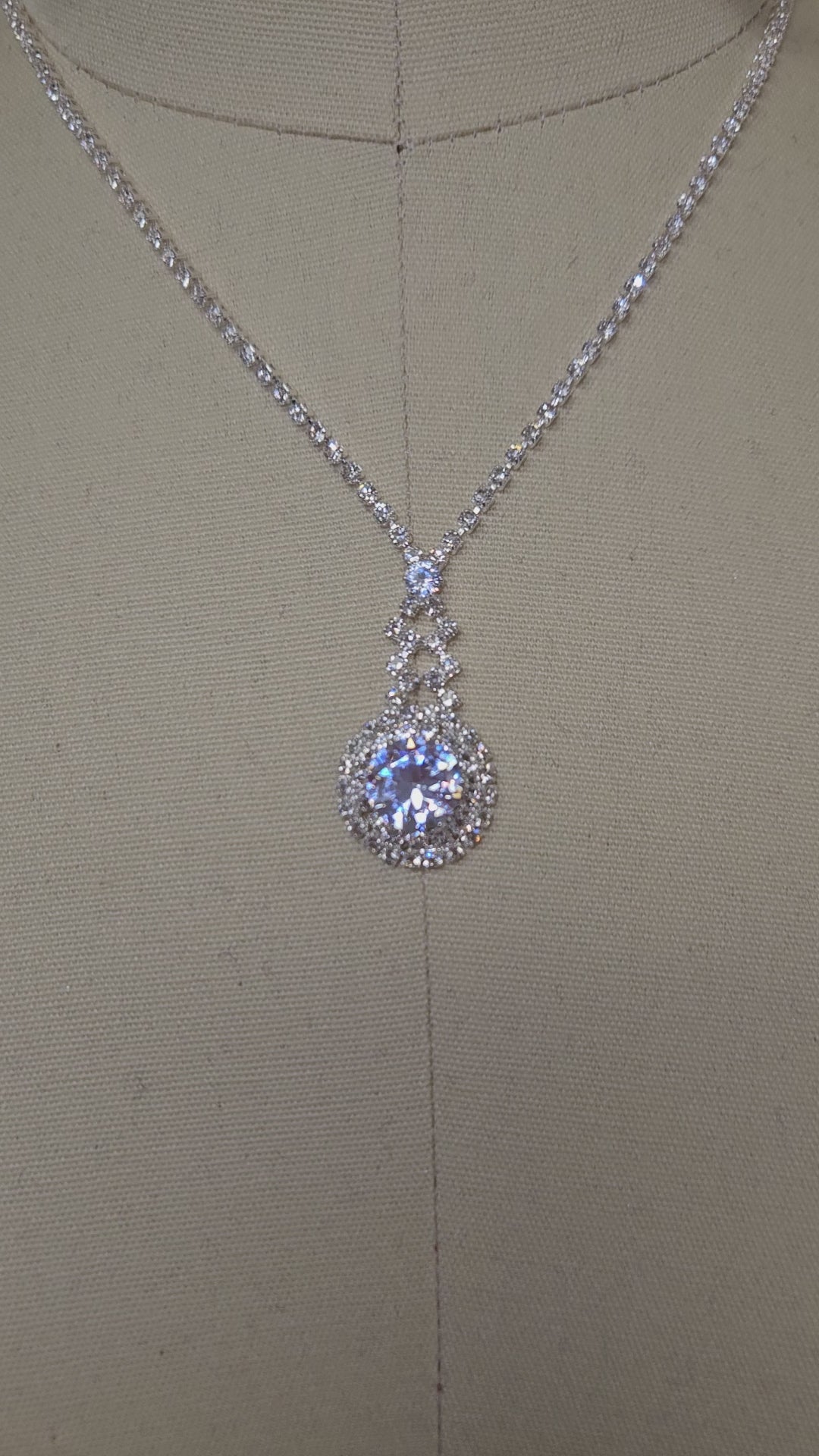 Silver Rhinestone Necklace Earring Set