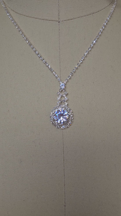 Silver Rhinestone Necklace Earring Set