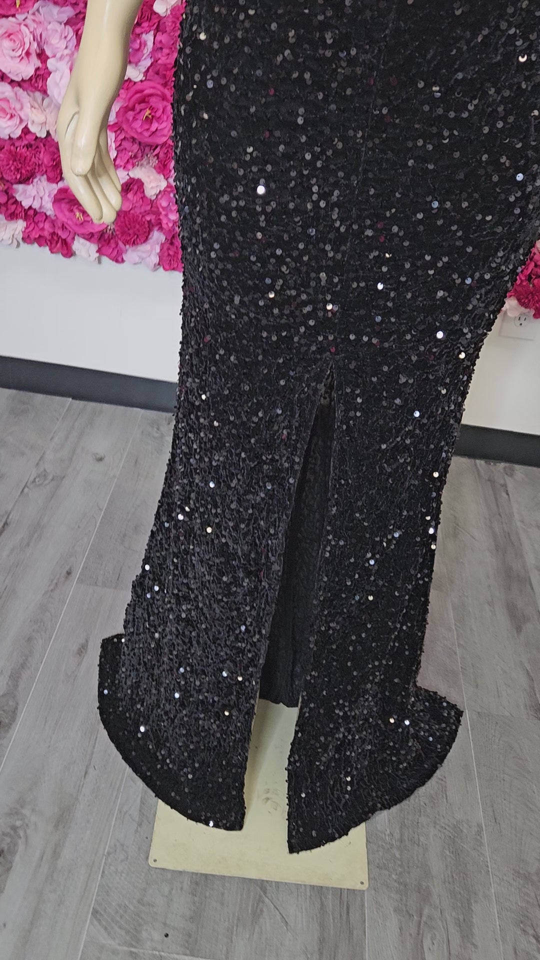 Black Sequin Front Split Gown