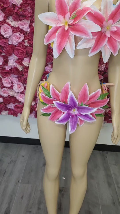 Big Flower Mesh Bikini Swimsuit