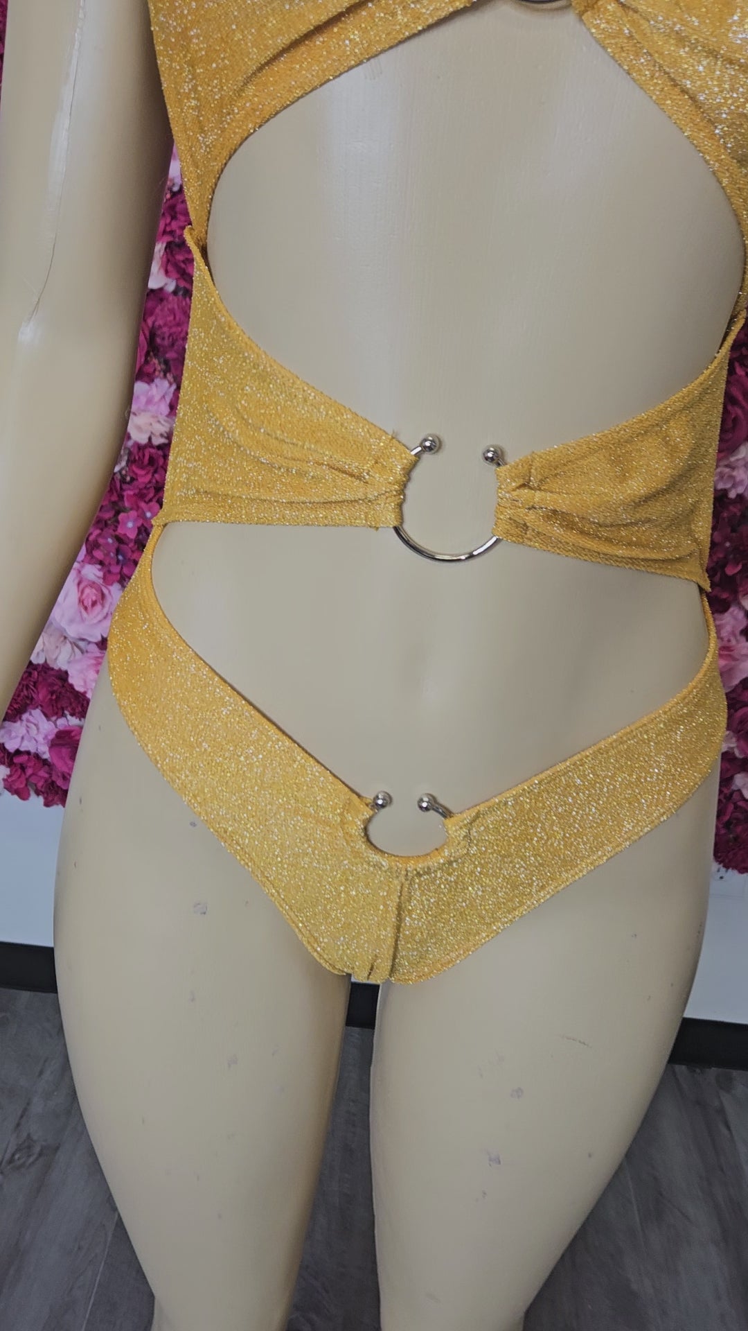 Yellow Gold Glitter One Piece Swimsuit