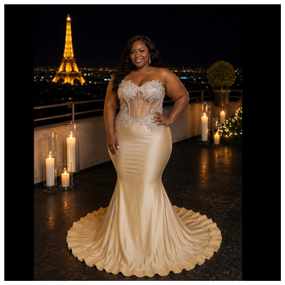 Champagne Nude Illusion Corset Mermaid Prom Gown – Ready-to-Ship
