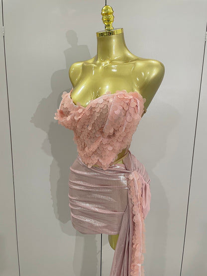 Pink 2 Piece Corset Top with Skirt Set
