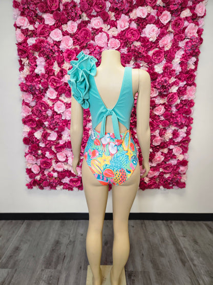 Ruffle Shoulder high waist Swimsuit