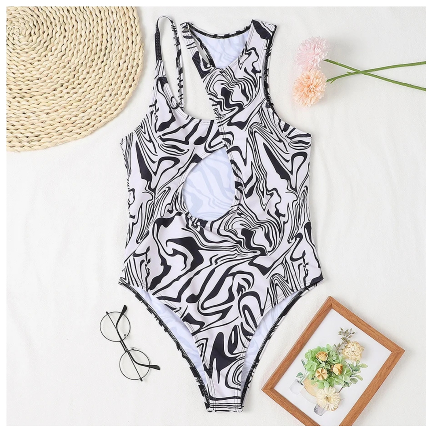 Black &amp; White One Piece Swimsuit