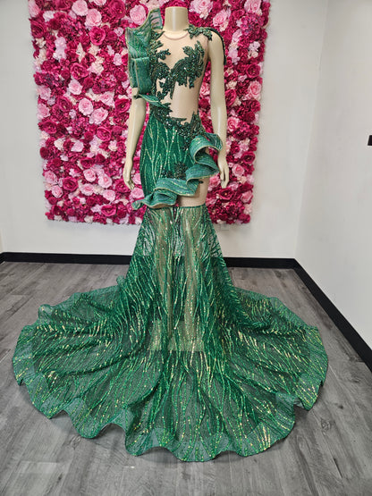 Emerald Green &amp; Gold Mermaid Gown