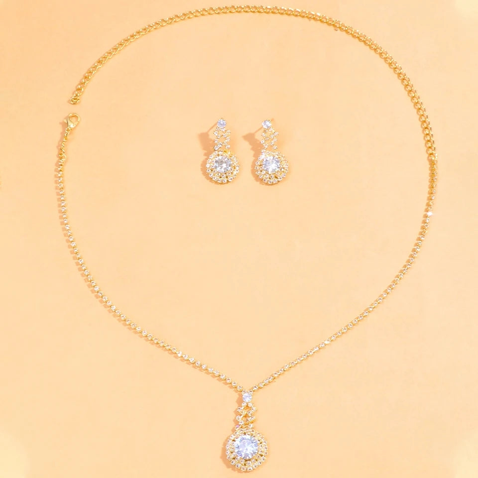 Gold Rhinestone Necklace Earring Set