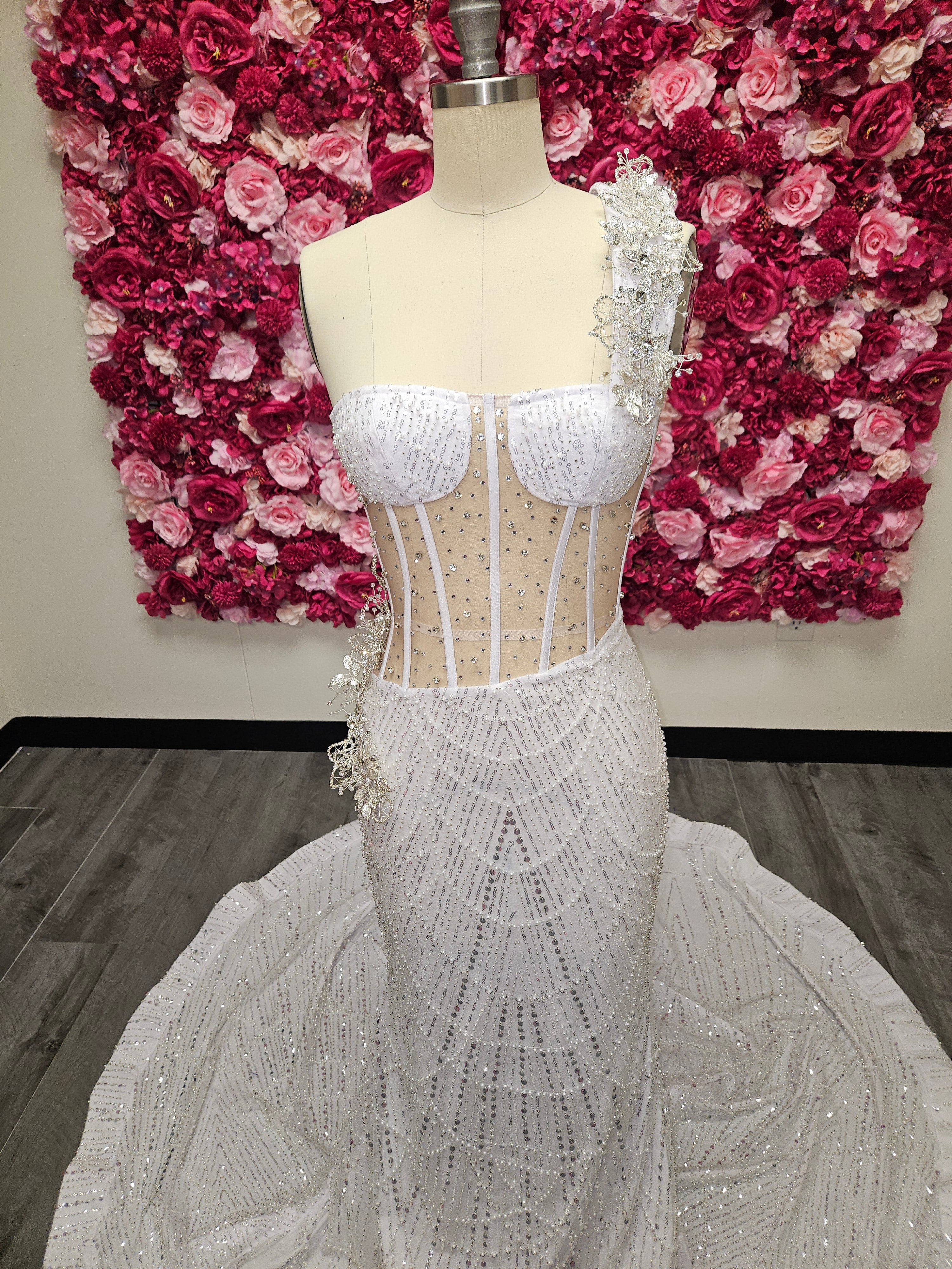 White One Shoulder Beaded Mermaid Prom Gown – Ready-to-Ship