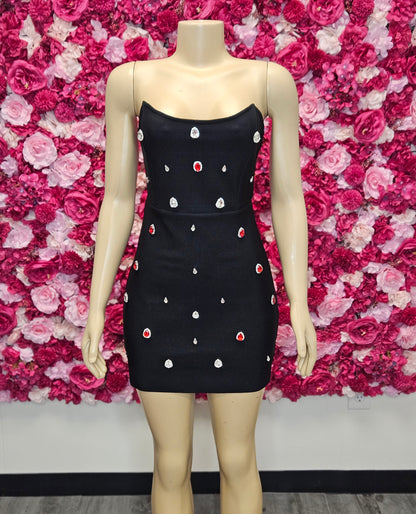 Black Bandage Mini Dress with Stones