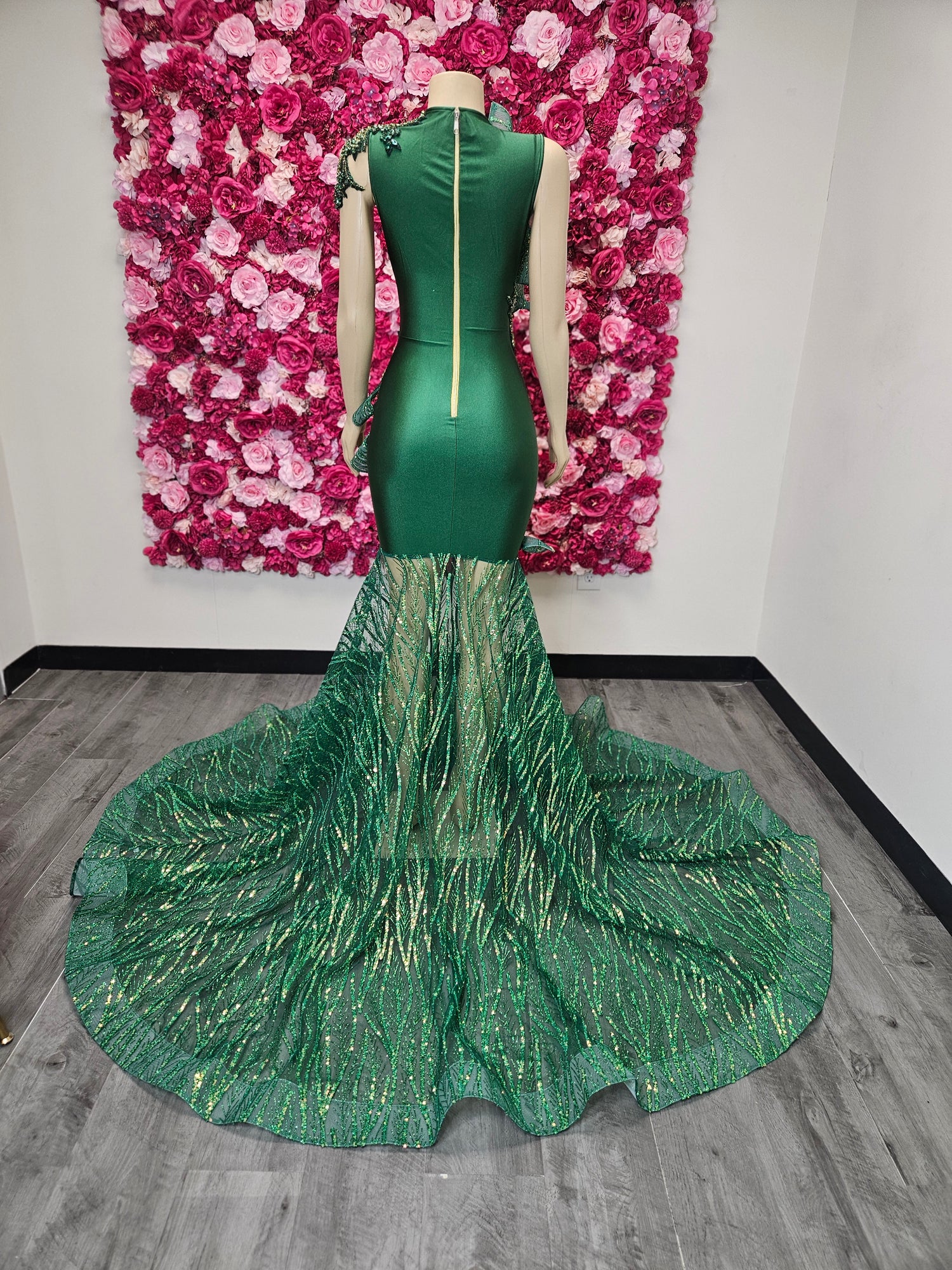 Emerald Green &amp; Gold Mermaid Gown