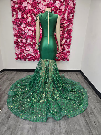 Emerald Green &amp; Gold Mermaid Gown