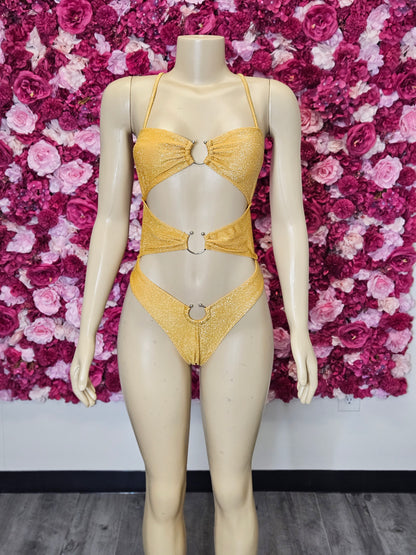 Yellow Gold Glitter One Piece Swimsuit