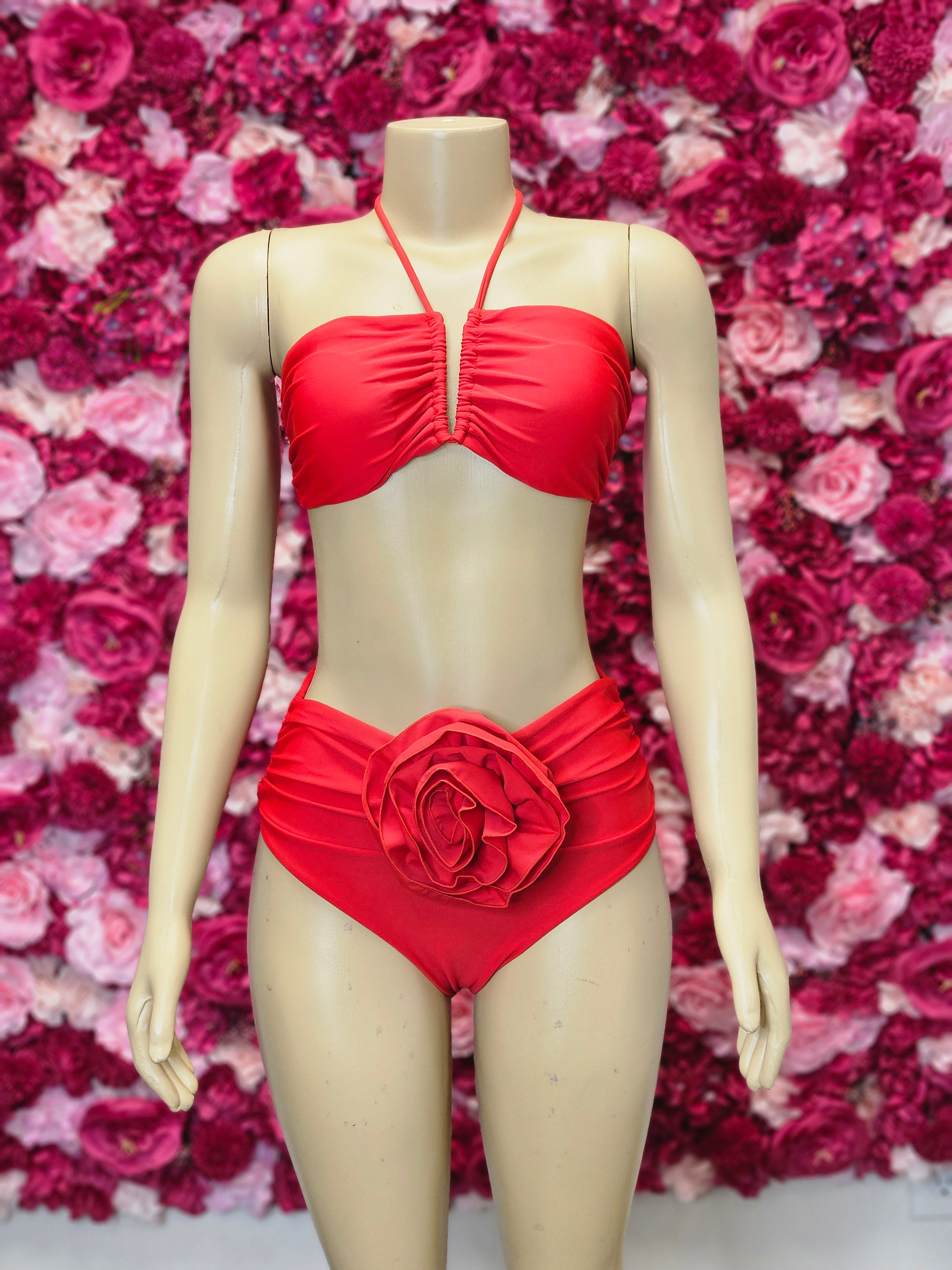 Red Flower 2 Piece Bikini Swimsuit