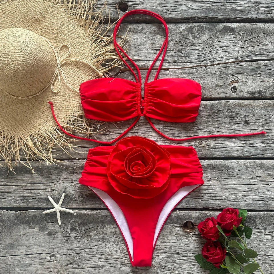 Red Flower 2 Piece Bikini Swimsuit