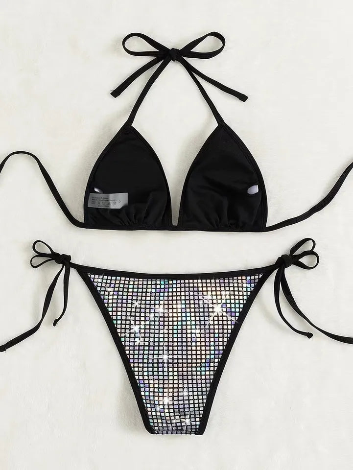 Black Iridescent Two Piece Bikini Swimsuit