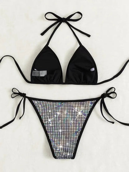 Black Iridescent Two Piece Bikini Swimsuit