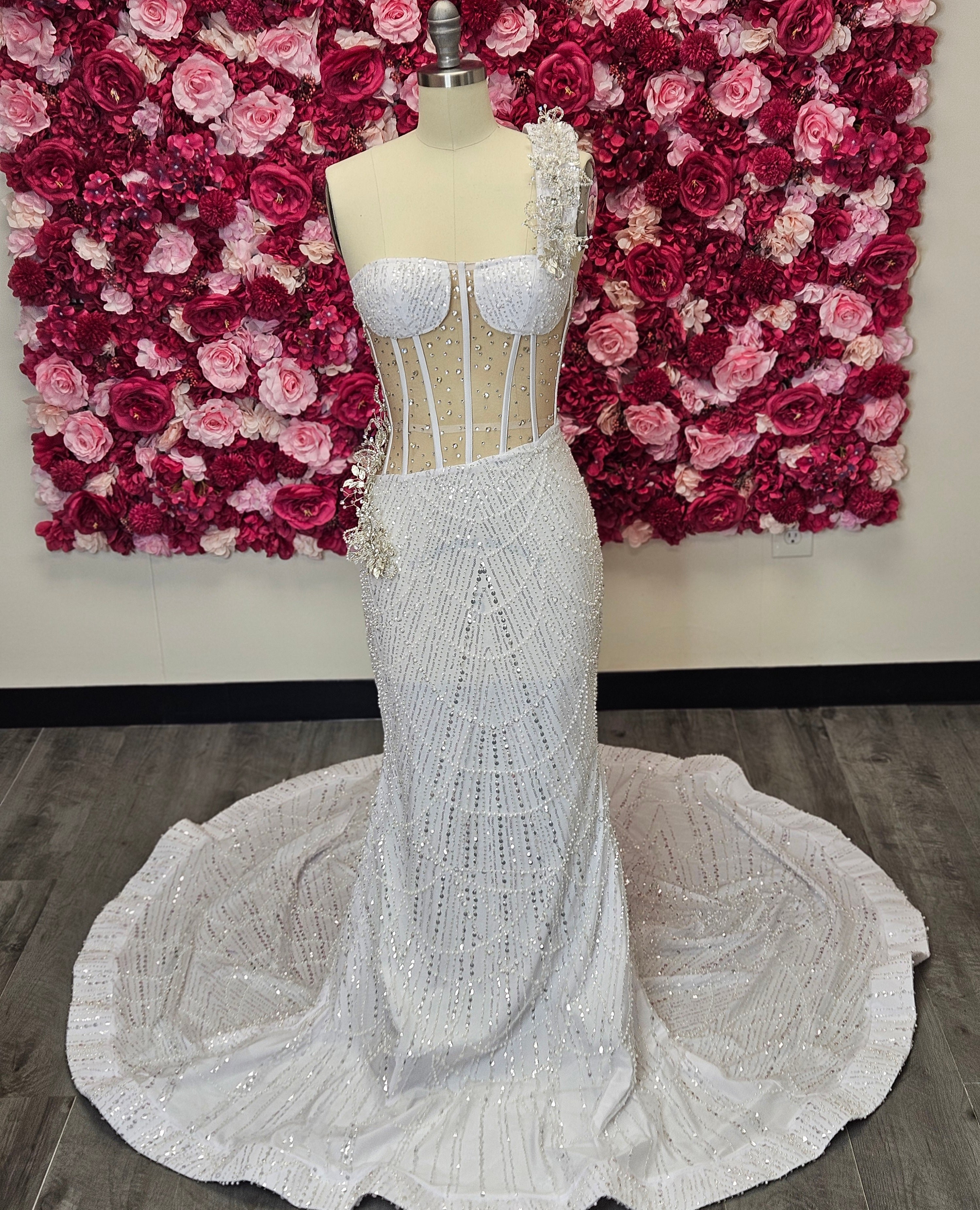 White One Shoulder Beaded Mermaid Prom Gown – Ready-to-Ship