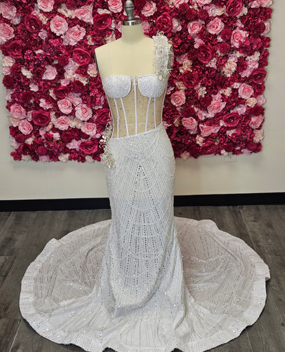 White One Shoulder Beaded Mermaid Prom Gown – Ready-to-Ship