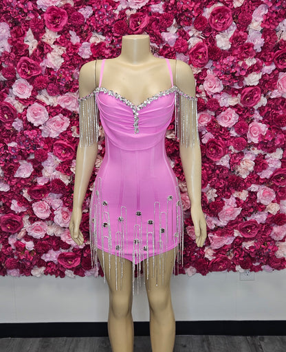 Pink Rhinestone Fringe Mini Dress | Birthday &amp; Homecoming Dress