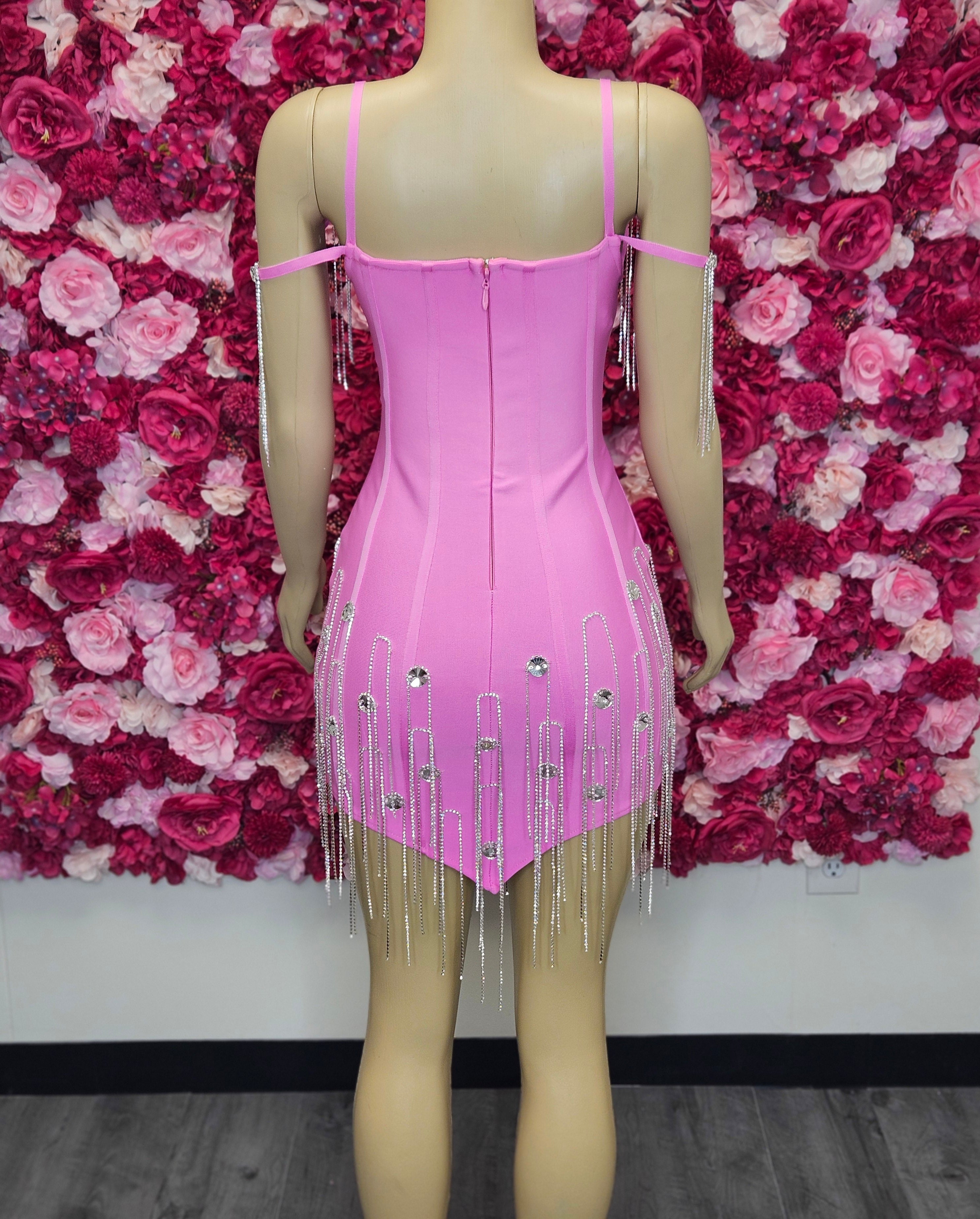 Pink Rhinestone Fringe Mini Dress | Birthday &amp; Homecoming Dress
