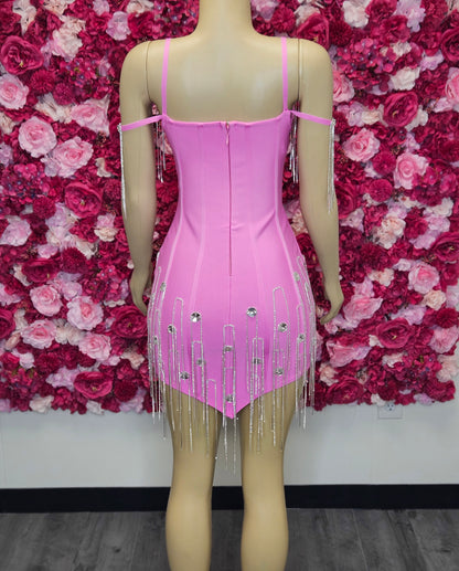 Pink Rhinestone Fringe Mini Dress | Birthday &amp; Homecoming Dress