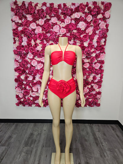 Red Flower 2 Piece Bikini Swimsuit