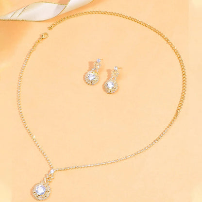 Gold Rhinestone Necklace Earring Set