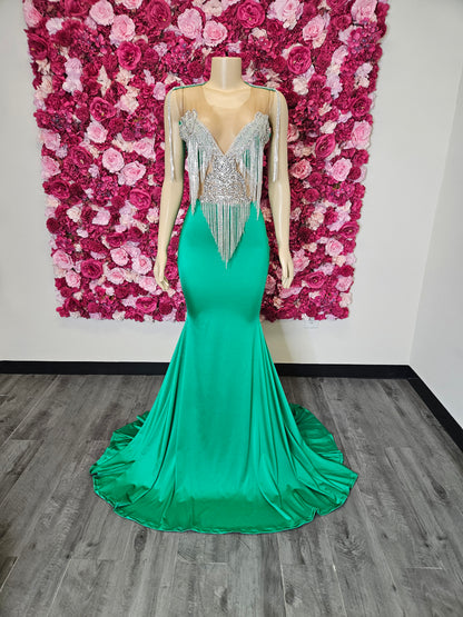 green rhinestone gown USA