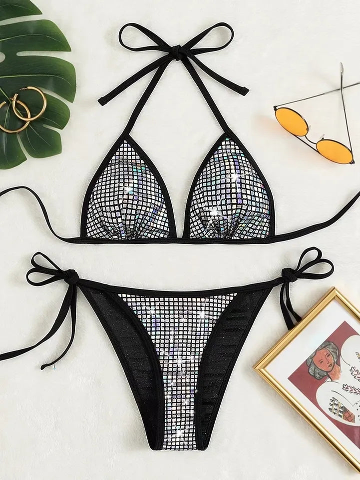 Black Iridescent Two Piece Bikini Swimsuit