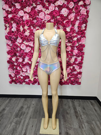 Silver Metallic Chain Swimsuit