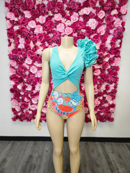 Ruffle Shoulder high waist Swimsuit