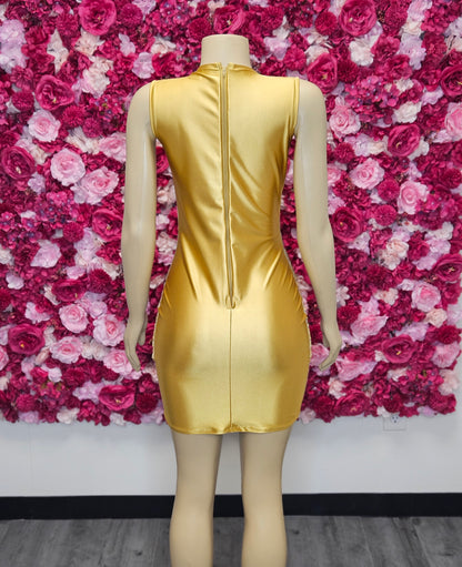 MEGABUCKS | Nude &amp; Gold Crystal Rhinestone Mini Dress