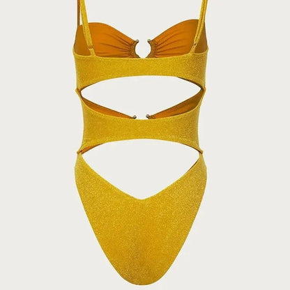 Yellow Gold Glitter One Piece Swimsuit