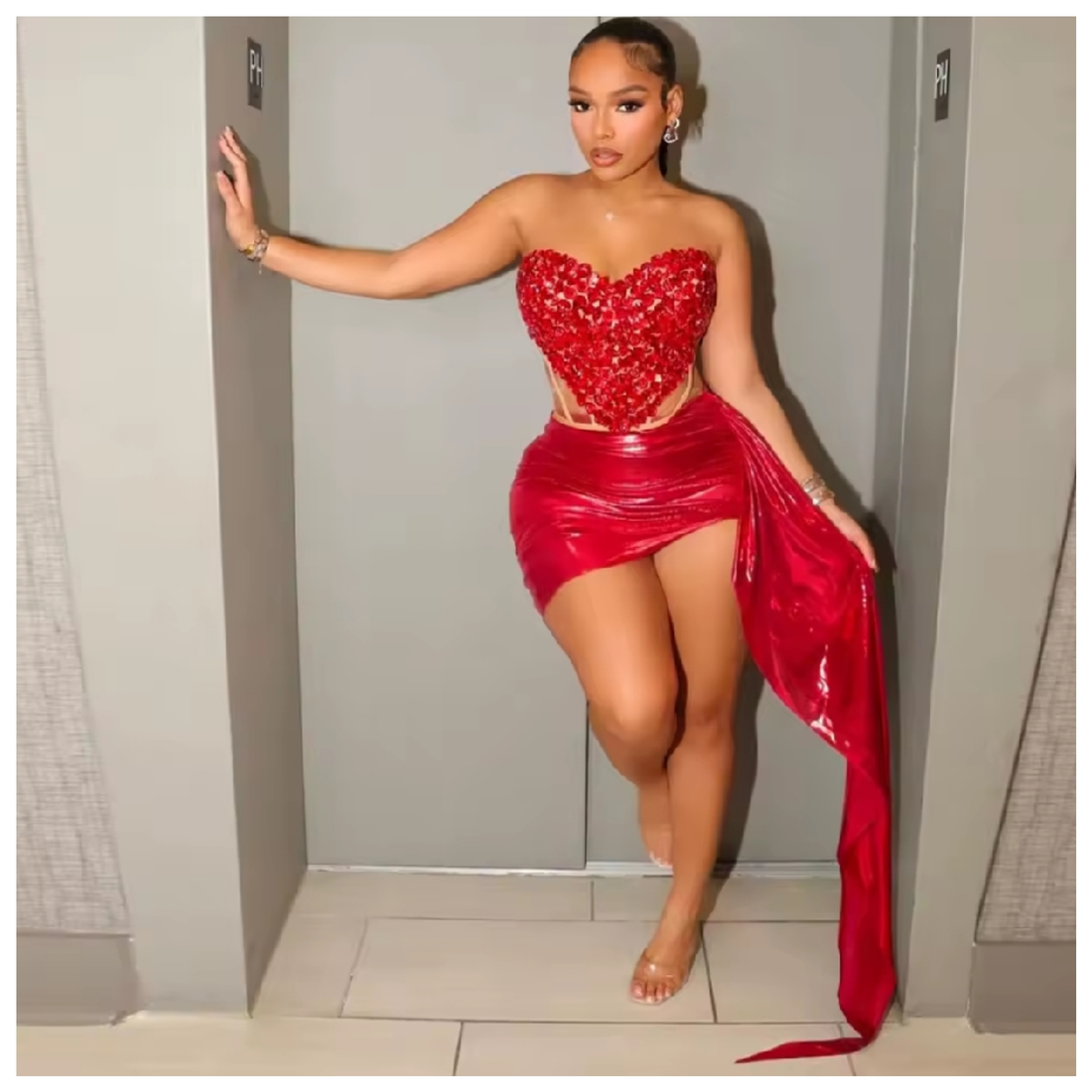 Red Heart Shaped Corset with Skirt Set